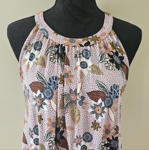 LOFT Pink Floral Sleeveless Halter Tiered Swing Dress Size 14 - Picture 3 of 11